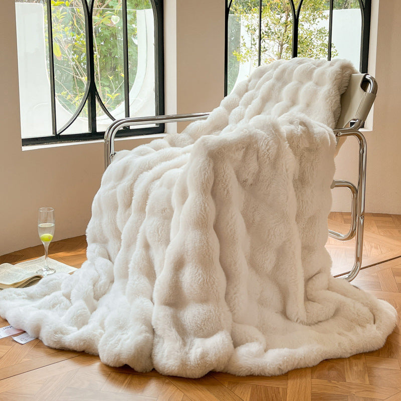 Plush bubble texture faux fur blanket