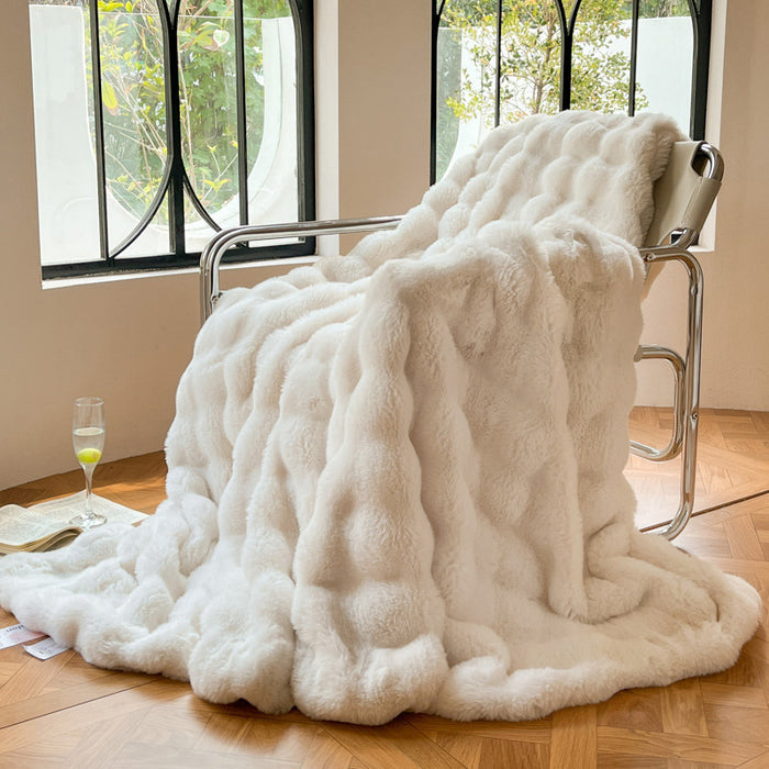 Plushridge Bubble Faux Rabbit Fur Throw Blanket, Extra Plush