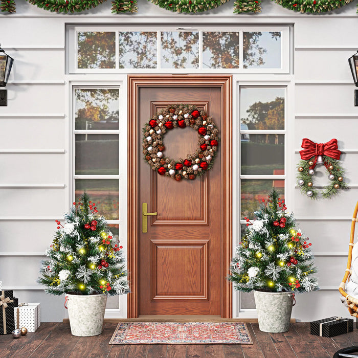 Plushridge Set of 2 Battery Porch Christmas Trees with Pine Cones