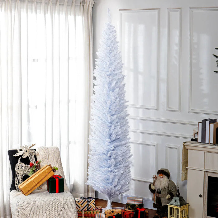 Plushridge 8 ft White Pencil Christmas Tree with Detachable Base