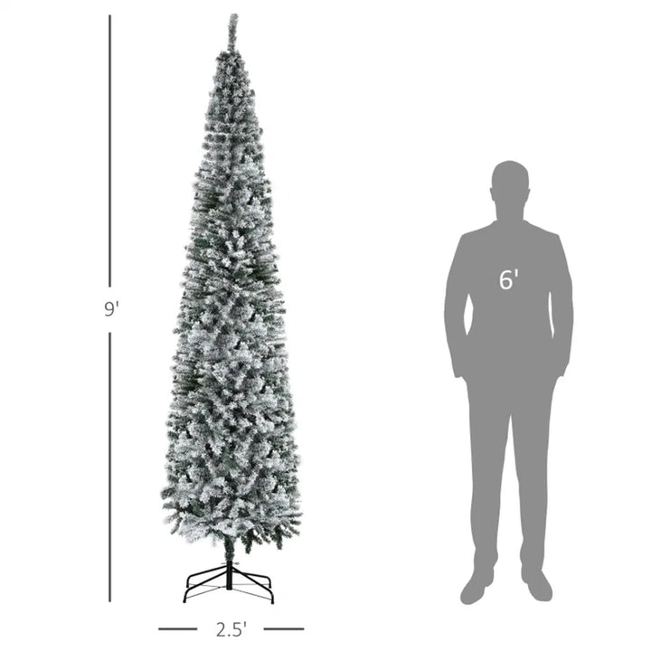 Tall slim snow flocked pencil tree