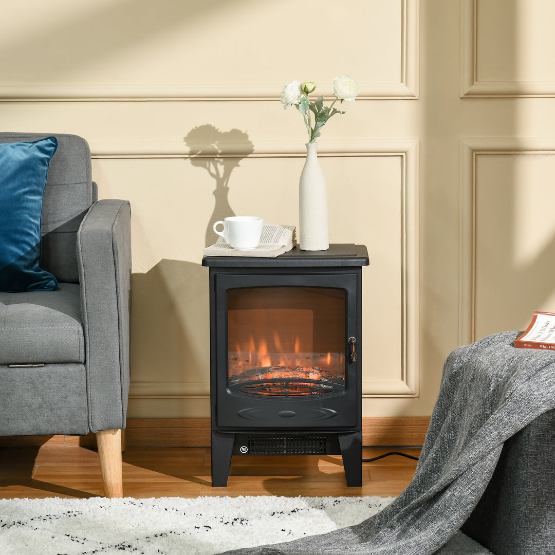 Black electric stove fireplace with LED flame effect