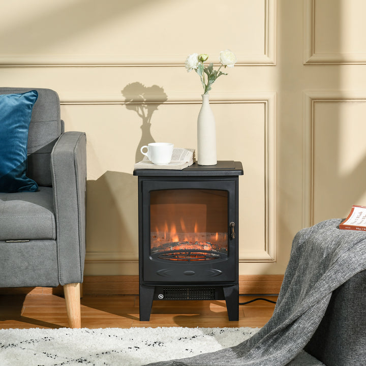 Black electric stove fireplace with LED flame effect