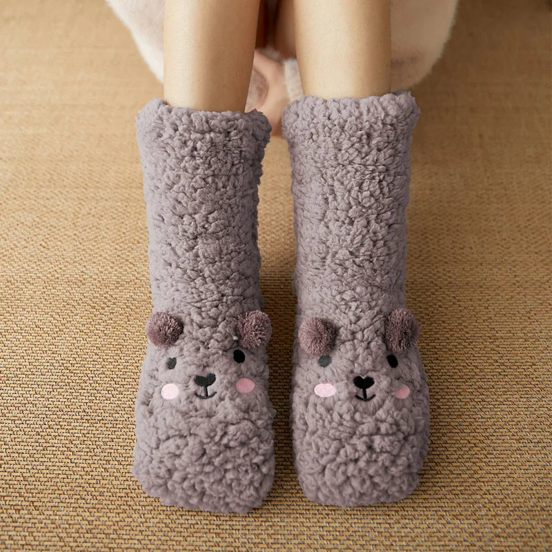 Cute Bear Fleece Socks with Non-Slip Grip