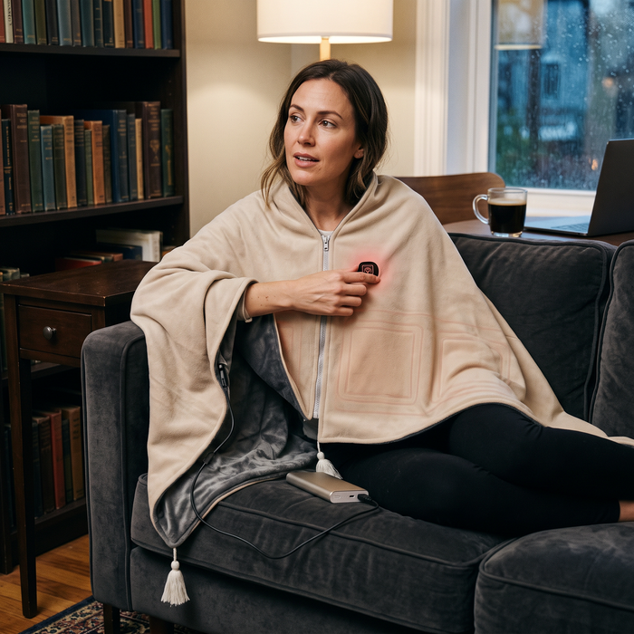 Plushridge™ Heated Cotton Shawl Blanket with 8 Heating Zones