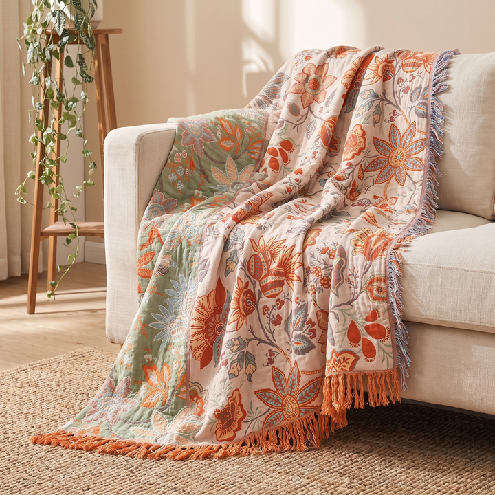 Rustic Floral Boho 100% Cotton Throw Blanket