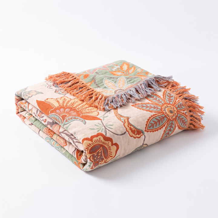 Rustic Floral Boho 100% Cotton Throw Blanket