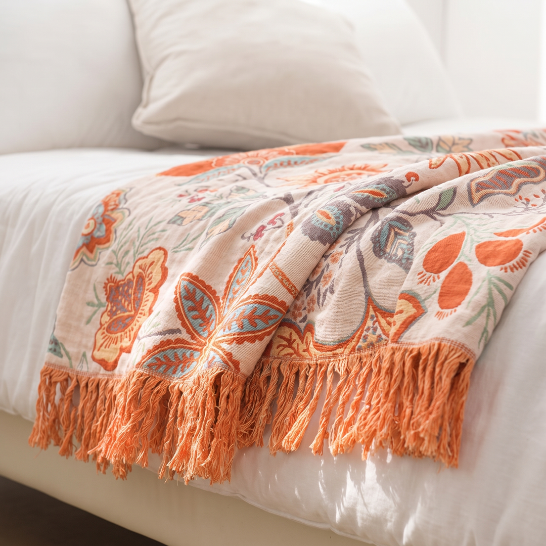 Rustic Floral Boho 100% Cotton Throw Blanket
