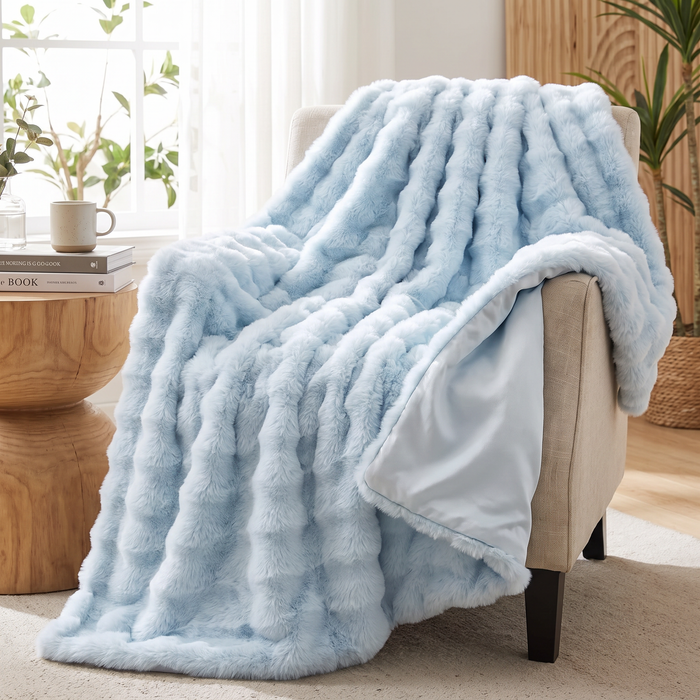 Plushridge™ Double-Lined Faux Rabbit Fur Throw Blanket with Real Weight