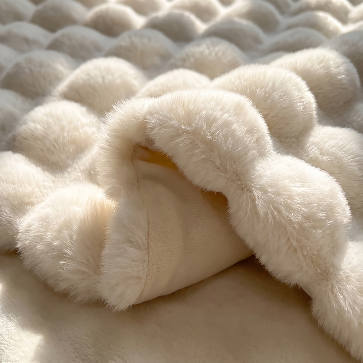 Double-Lined Faux Rabbit Fur Throw Blanket with Real Weight