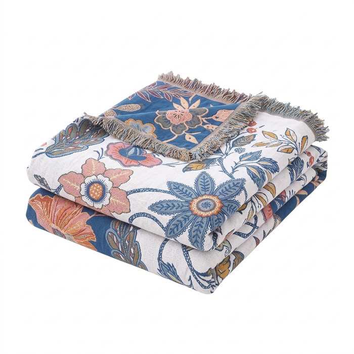 Plushridge™ Rustic Floral Cotton Blanket, Reversible with Tassel Trim