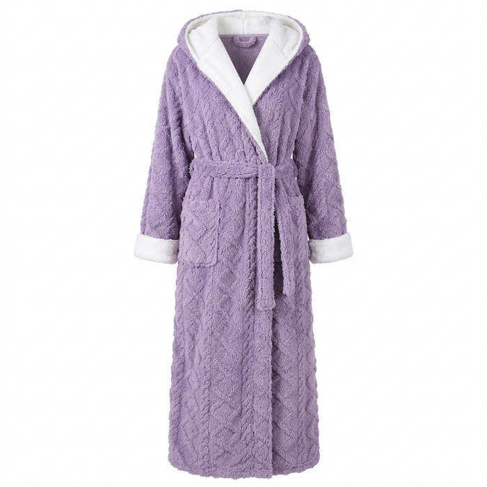 Plushridge™ Long Plush Knit Hooded Robe with Two Patch Pockets