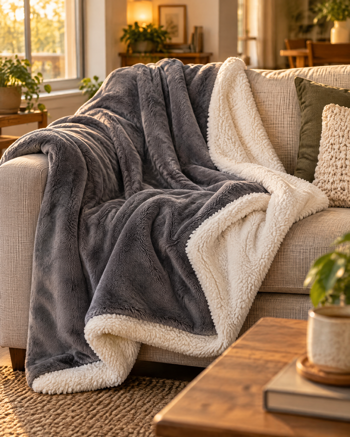 Plushridge™ Reversible Sherpa Fleece Throw Blanket – Plush on Both Sides