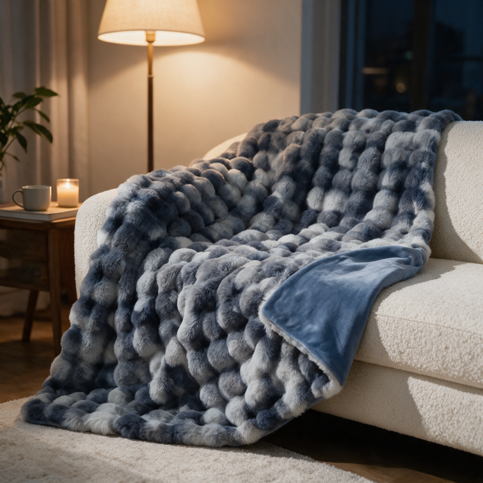 Plushridge™ Reversible Faux Rabbit Fur Throw Blanket with Velvet Back