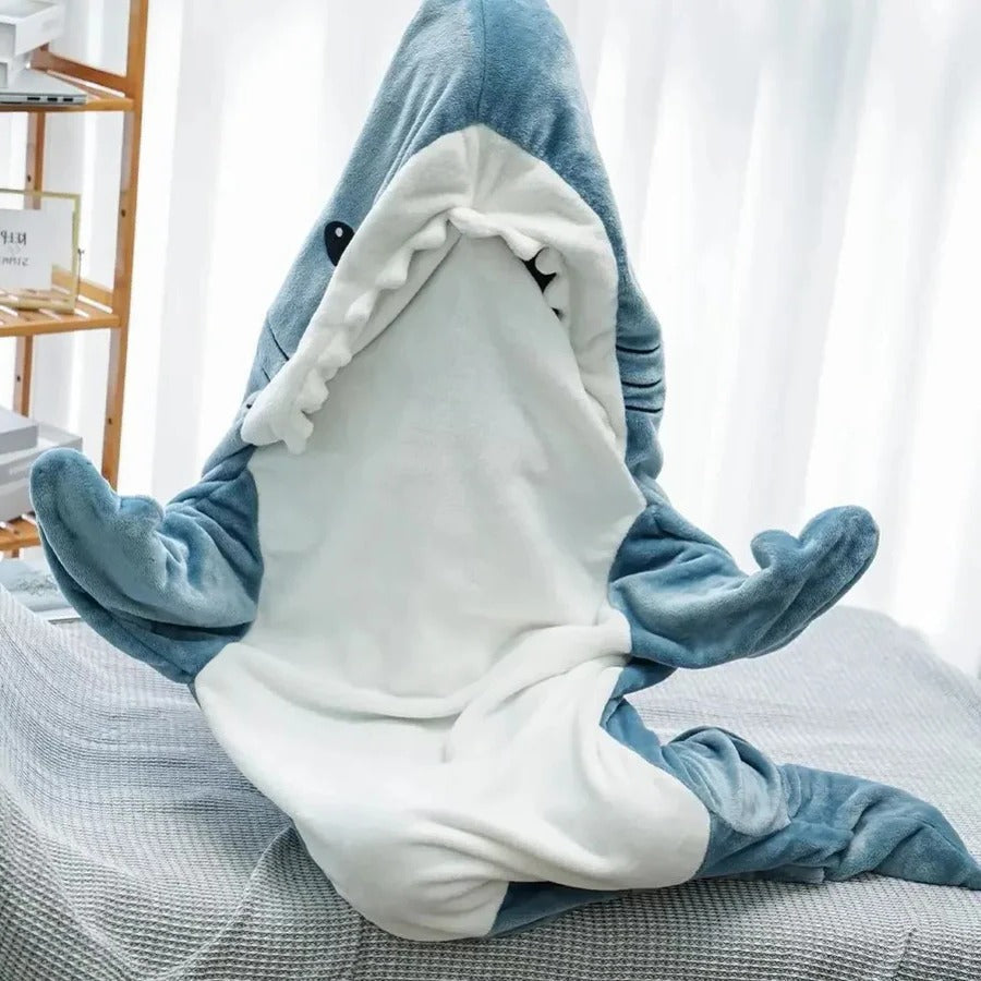 Cozy Shark Hooded Flannel Blanket