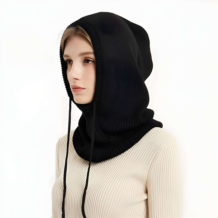 Plushridge™ Hooded Knit Beanie in Soft Wool Blend with Drawstrings