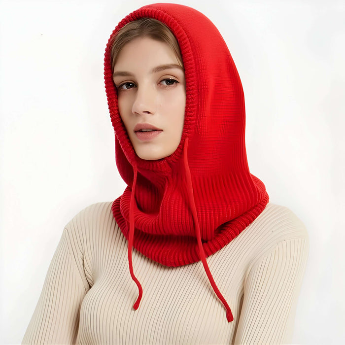 Plushridge™ Hooded Knit Beanie in Soft Wool Blend with Drawstrings
