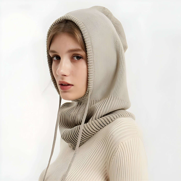 Plushridge™ Hooded Knit Beanie in Soft Wool Blend with Drawstrings