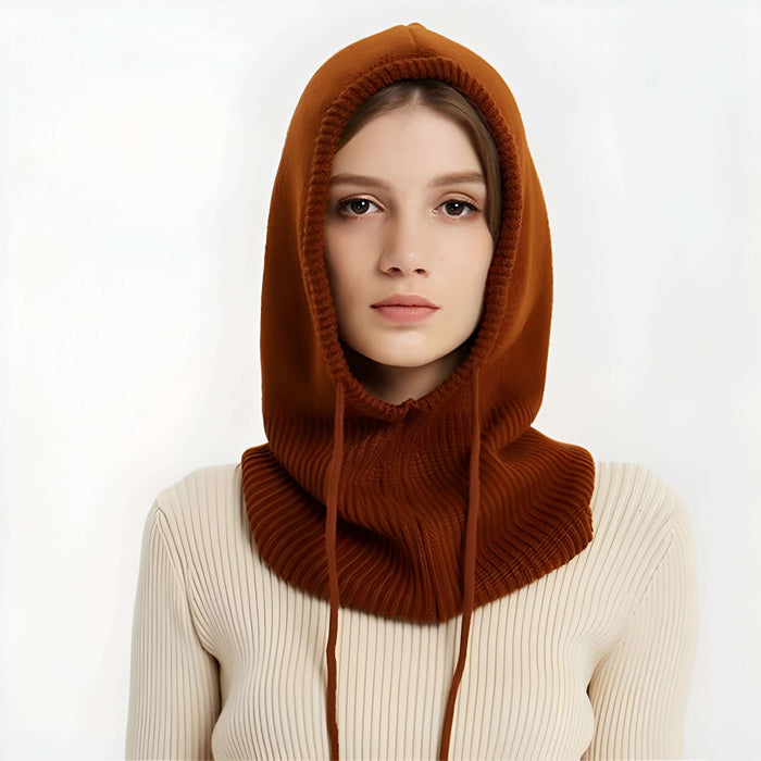 Plushridge™ Hooded Knit Beanie in Soft Wool Blend with Drawstrings