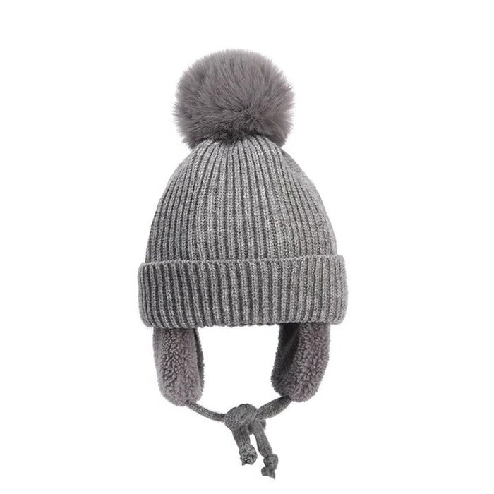Plushridge™ Kids' Fleece-Lined Knit Beanie with Earflaps and Pom Pom