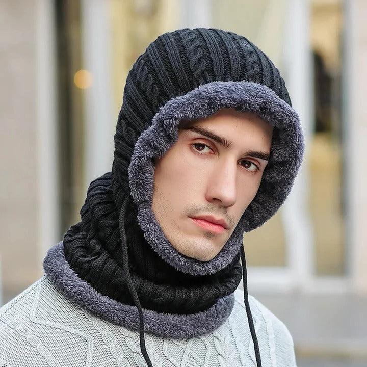 Knit Hat and Scarf Balaclava with Soft Fleece Lining