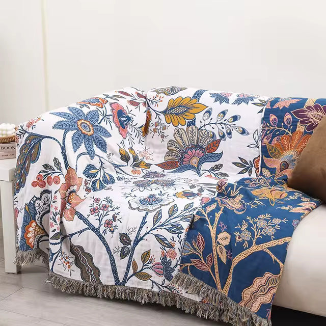 Rustic Artistic Floral 100% Cotton Blanket