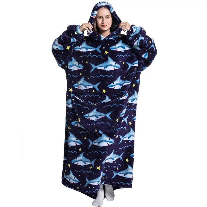 Long Wearable Blanket Hoodie with Sleeves