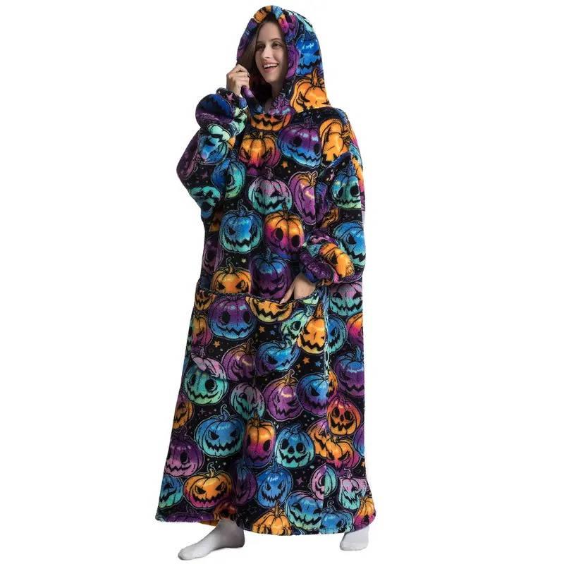 Long Wearable Blanket Hoodie with Sleeves