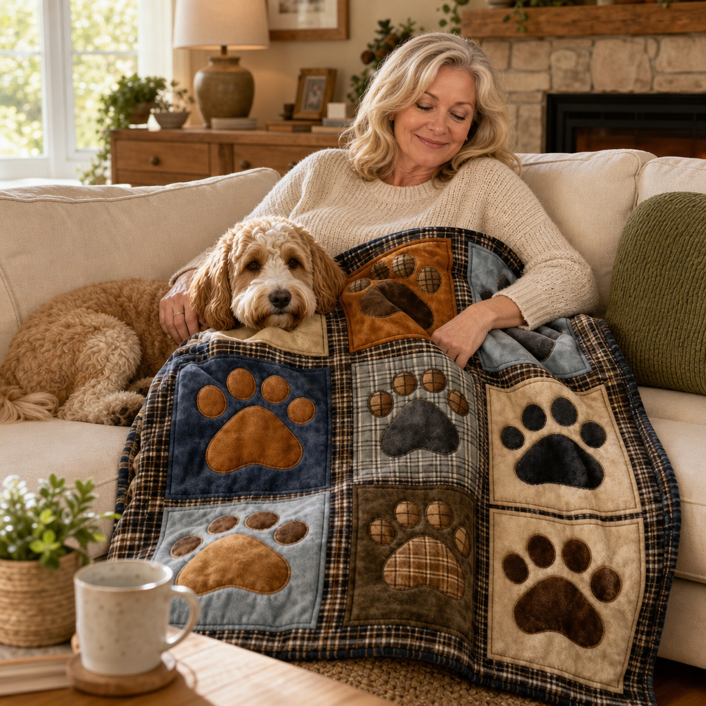 Paw Print Flannel Blanket – Soft on Both Sides for Couch and Bed