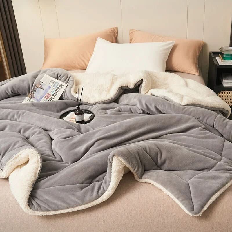 Reversible Sherpa Fleece Blanket for Bed and Sofa