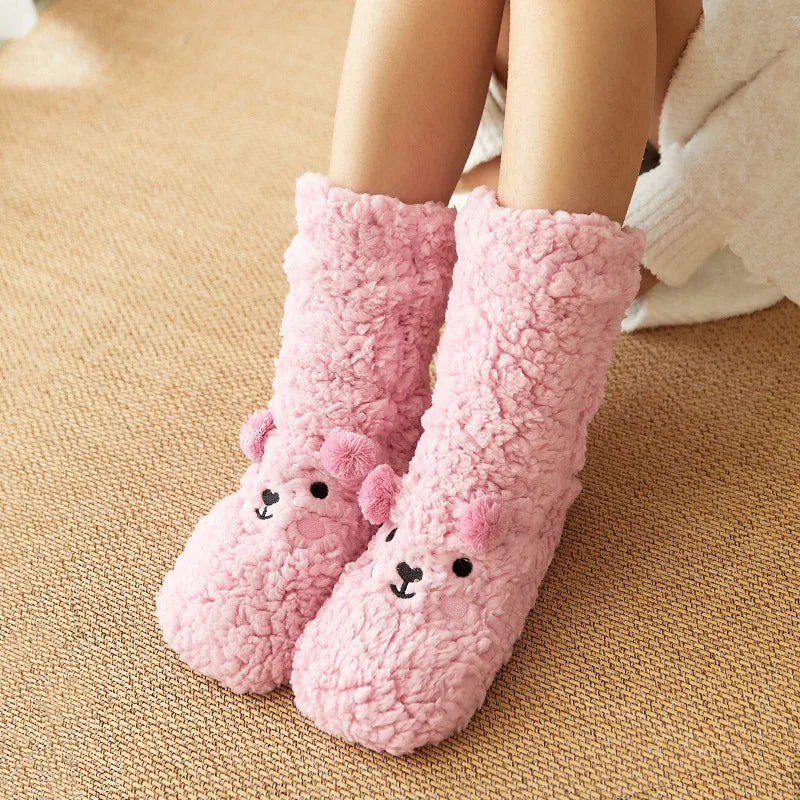 Cute Bear Fleece Socks with Non-Slip Grip