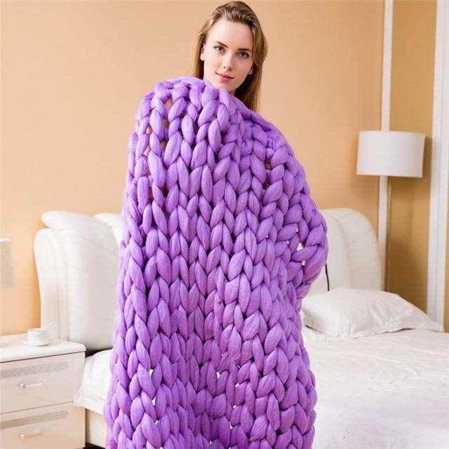 Handmade Chunky Knit Blanket Comfy &amp; Warm - 80 x100 cm
