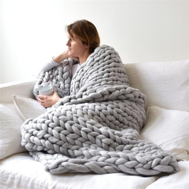 Handmade Chunky Knit Blanket Comfy &amp; Warm - 80 x100 cm