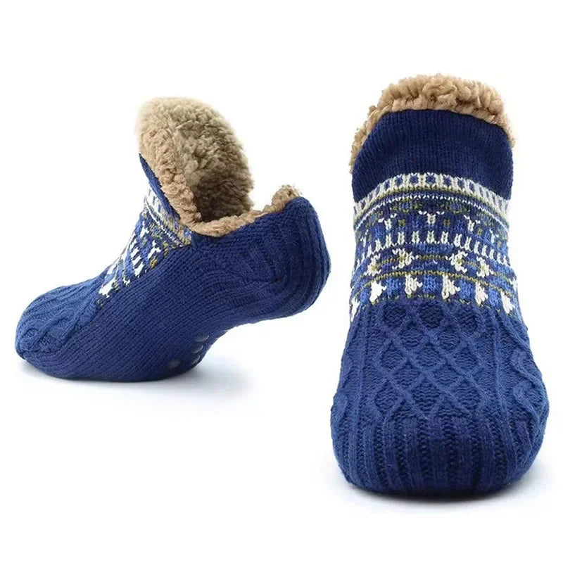Snowflake Pattern Fleece-Lined Socks with Non-Slip Grips