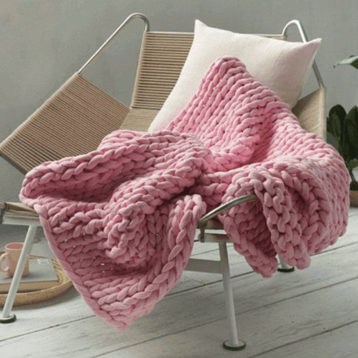 Throw Blanket Weighted Chunky Knit with Hand-Woven Texture and Braided Edges Woven