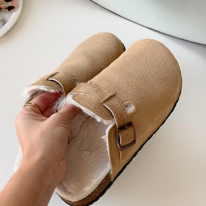 Plushridge™ Suede Clogs with Faux Fur Lining and Cork Footbed