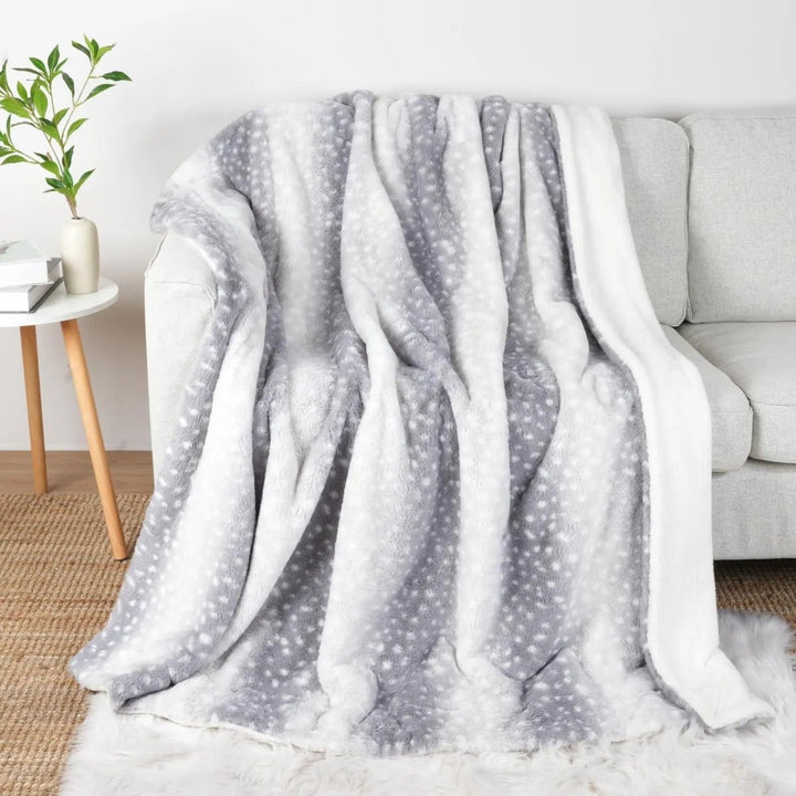 Reversible Plush Throw Blanket With Deer Design
