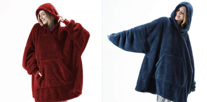 Wearable Blanket Hoodie with Oversized Fleece and Kangaroo Pocket