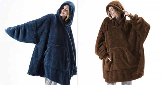 Wearable Blanket Hoodie with Oversized Fleece and Kangaroo Pocket