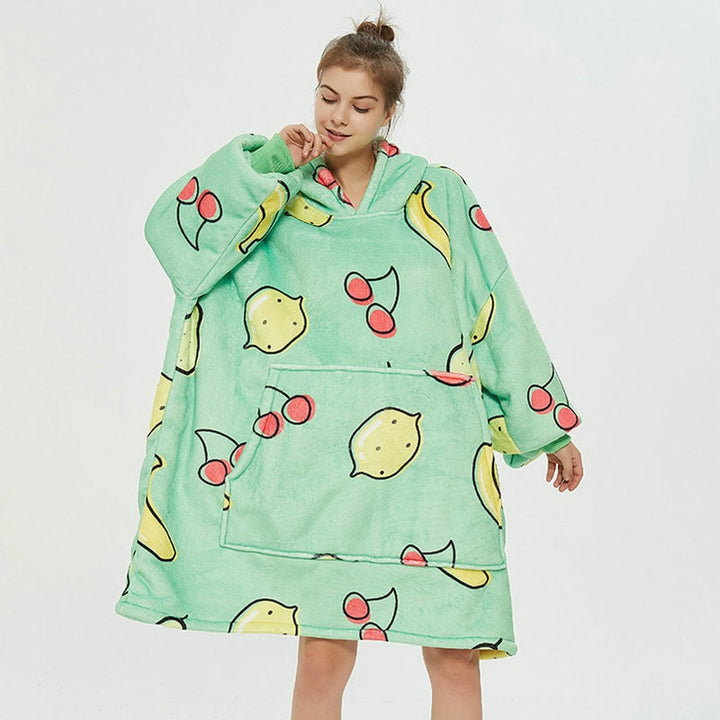 Wearable Blanket Hoodie with Sherpa Lining Oversized Fleece Pullover