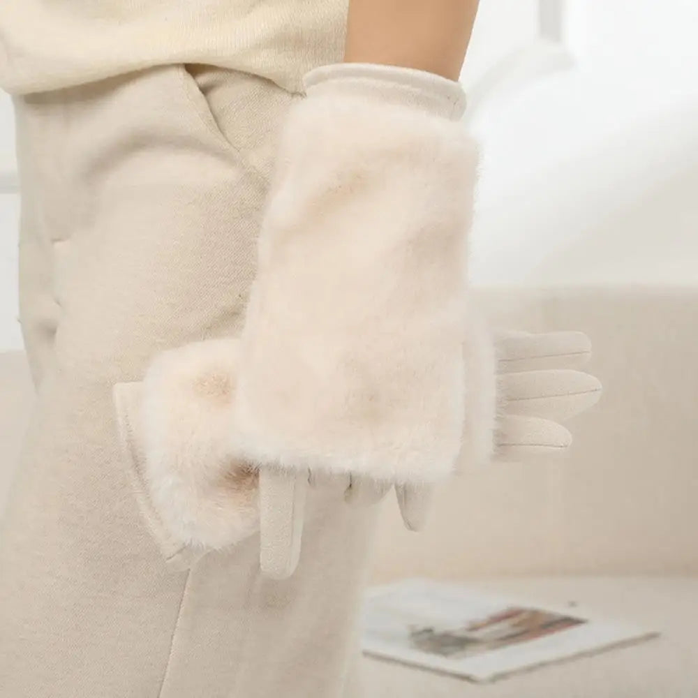 Suede Touchscreen Winter Gloves with Soft Faux Fur Trim